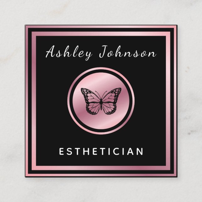 Rose Gold Elegant Butterfly Aesthetician Classic  Square Business Card (Front)
