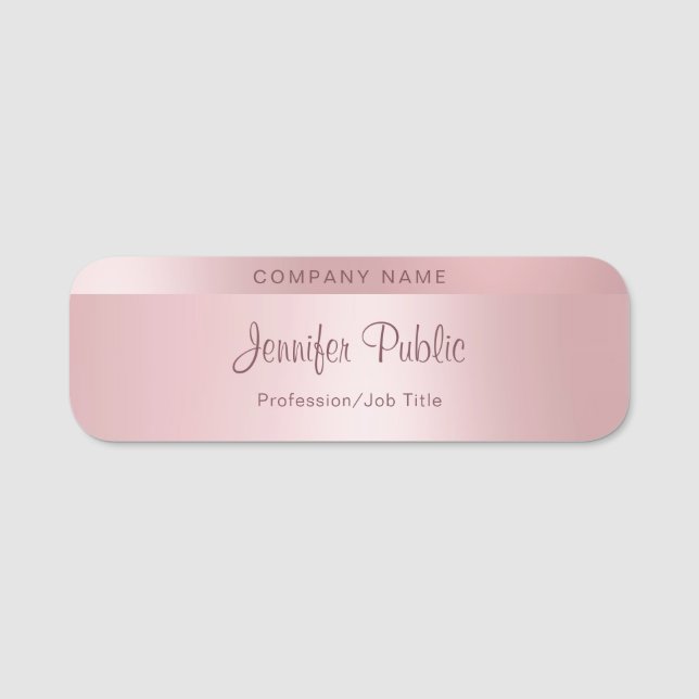 Rose Gold Elegant Calligraphed Name Script Trendy Tag (Front)
