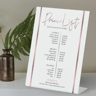 Rose Gold Elegant Chic Salon Spa Trendy Price List Pedestal Sign