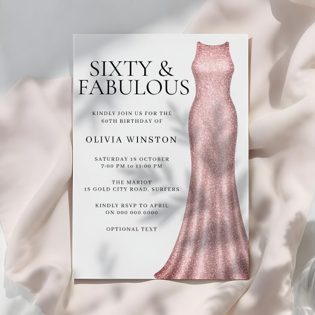 Rose Gold Elegant Dress Womans 60th Birthday Party Invitation (Creator Uploaded)
