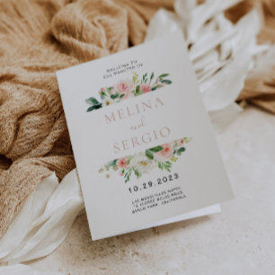 Rose Gold Elegant Fall Flowers Folded Wedding  Programme