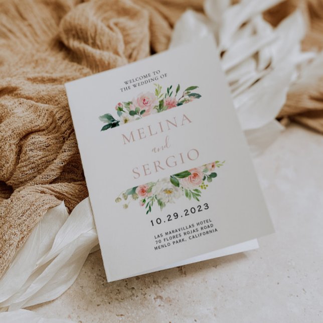 Rose Gold Elegant Fall Flowers Folded Wedding  Programme (Creator Uploaded)