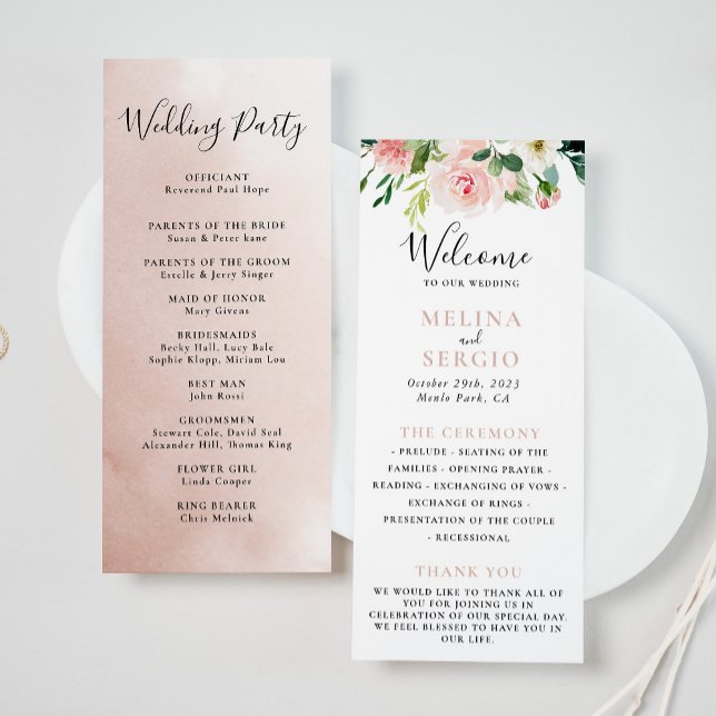 Rose Gold Elegant Fall Flowers Wedding  Programme (Creator Uploaded)