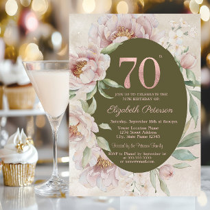 Rose Gold Elegant Flowers 70th Birthday Invitation
