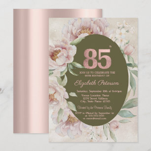 Rose Gold Elegant Flowers 85th Birthday Invitation