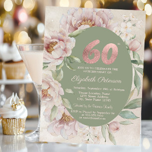 Rose Gold Elegant Flowers Green 70th Birthday Invitation