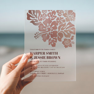 Rose Gold - Elegant Hibiscus Beach Wedding Acrylic Invitations