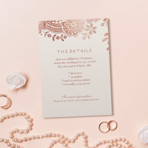Rose gold elegant lace wedding details card