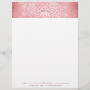 Rose Gold Elegant Lotus Mandala Yoga Custom Letterhead
