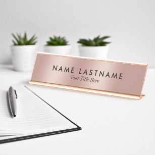 Rose Gold Elegant Minimalist Simple Modern Desk Name Plate