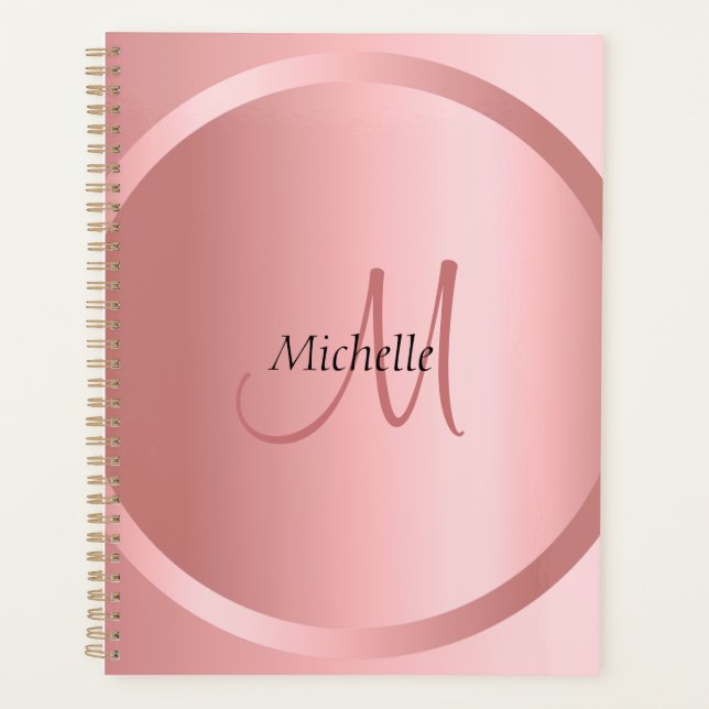 Rose Gold Elegant Monogram Modern Template Planner (Front)