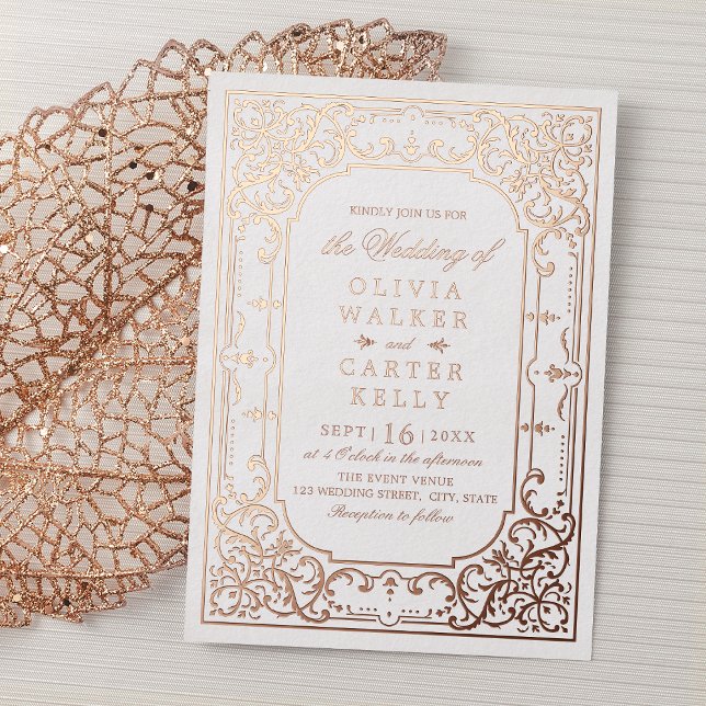 Rose gold elegant ornate romantic vintage wedding (Rose gold elegant ornate romantic vintage wedding foil invitation)