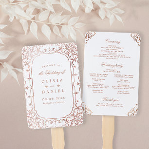 Rose gold elegant ornate vintage wedding program hand fan