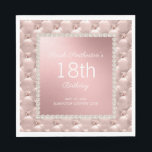Rose Gold Elegant Pink and Pearls 18th Birthday Napkin<br><div class="desc">Elegant metallic rose gold/ pink 18th birthday party paper napkins designed with vintage pearls and a tufted look.  Because all text is customisable,  these paper napkins can be customised for girls or women of any age.</div>