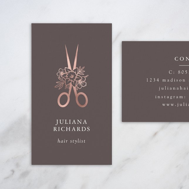 Rose Gold Elegant Scissors Hair Stylist Business C Card (Creator Uploaded)
