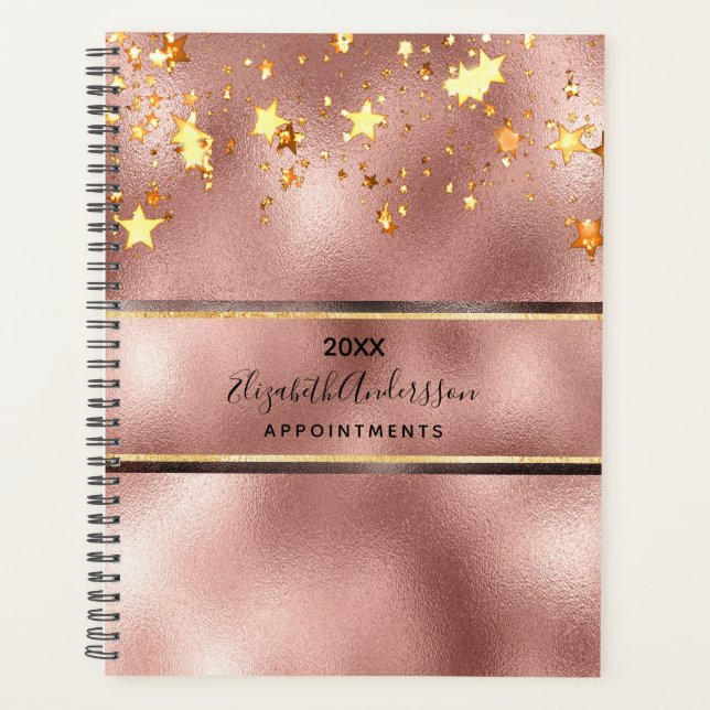 Rose gold elegant stars monogram planner (Front)