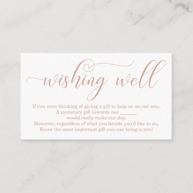 Rose Gold Elegant Wishing Well Wedding Enclosure Card (Front)