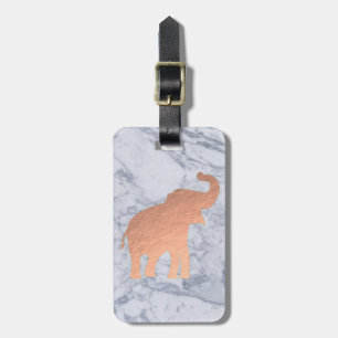rose gold elephant design on marble luggage tag
