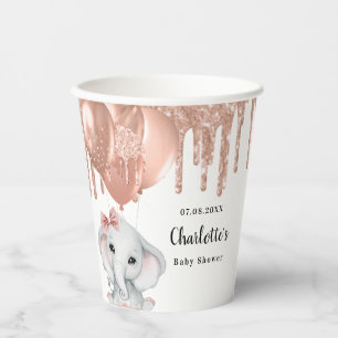 Rose gold elephant girl balloons Baby Shower Paper Cups