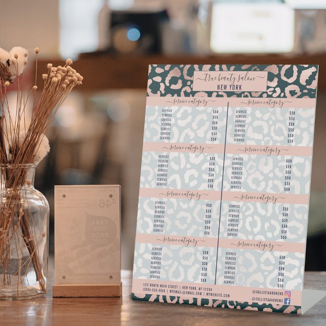 Rose Gold Emerald Leopard Cheetah Price List Pedestal Sign (Creator Uploaded)