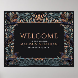 Rose Gold Enchanted Raven Floral Wedding Welcome  Poster