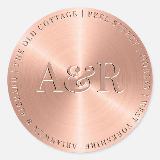 Rose Gold Envelope Sticker with Monogram (Front)