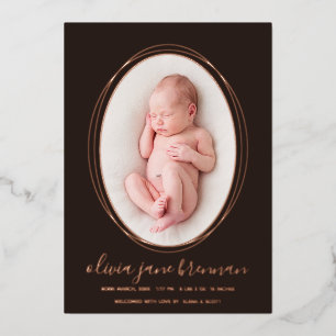 Rose Gold Espresso Brown Birth Announcement
