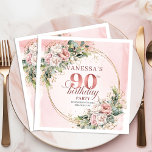 Rose Gold Eucalyptus Floral 90th Birthday Party  Napkin<br><div class="desc">✅ For matching items search 36-90 in my collections ✅ Celebrate a beautiful milestone with elegant 90th birthday napkins featuring watercolor dusty pink and blush pink flowers, soft eucalyptus greenery, and a shimmering rose gold frame. This boho floral design adds a romantic, stylish touch to any party table and makes...</div>