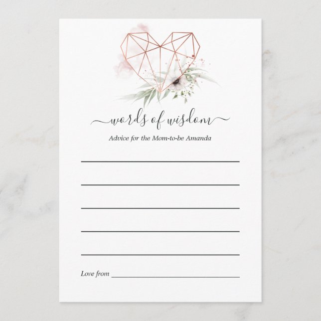Rose Gold Eucalyptus Geometric Baby Shower Advice Card (Front)
