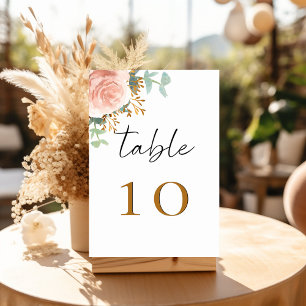 Rose gold eucalyptus greenery floral table number