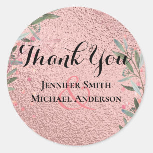 Rose Gold Eucalyptus Leaves Foil Look WEDDING Classic Round Sticker