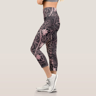 Rose Gold Eye Mandala Black Design Capri Leggings