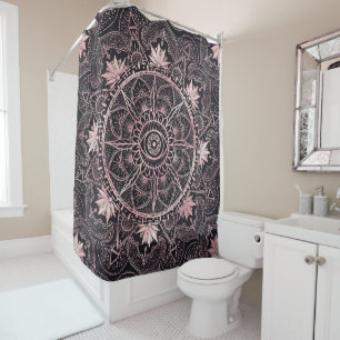 Rose Gold Eye Mandala Black Design Shower Curtain