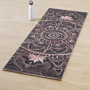 Rose Gold Eye Mandala Black Design Yoga Mat