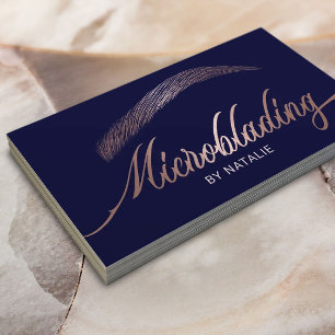 Rose Gold Eyebrow Salon Microblading Modern Navy Business Card