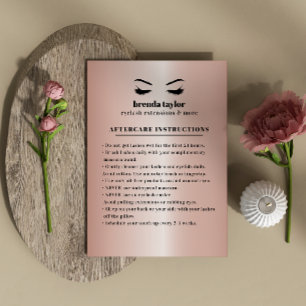 Rose Gold Eyelash  Browbar Aftercare Instructions Business Card