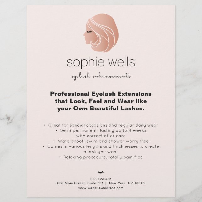 Rose Gold EyeLash Extensions and False Lash Girl Flyer (Front)