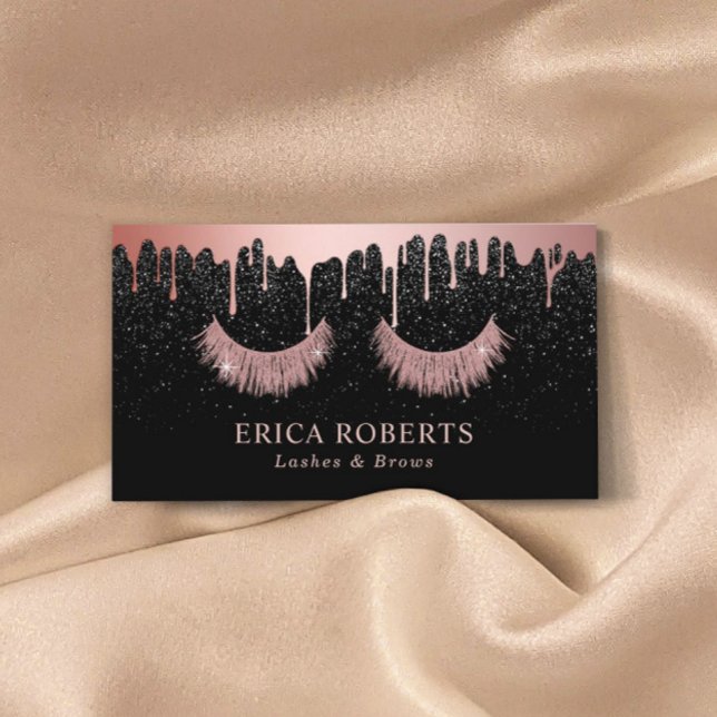 Rose Gold Eyelash Extensions Beauty Salon Black Business Card (Creator Uploaded)