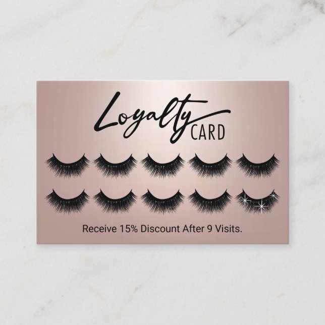Rose Gold Eyelash Extensions Lashes Salon  Loyalty Card (Front)