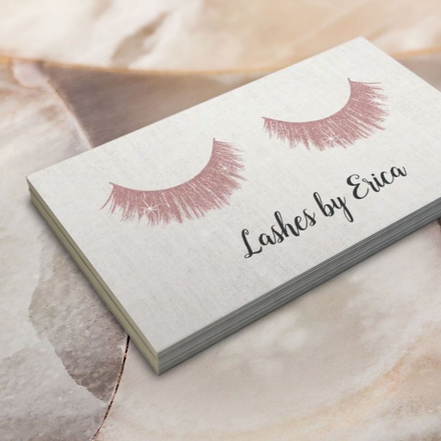 Rose Gold Eyelashes Extensions Lashes Artist Linen Business Card (Creator Uploaded)