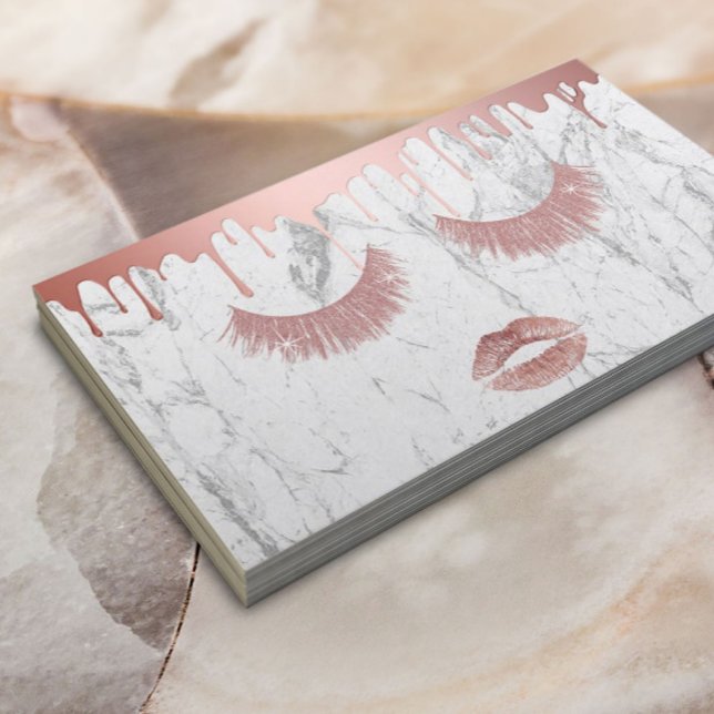 Rose Gold Eyelashes & Lips Marble Makeup Artist Business Card (Creator Uploaded)