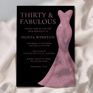 Rose Gold Fabulous Black Womans 30th Birthday Invitation