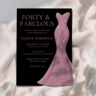 Rose Gold Fabulous Black Womans 40th Birthday Invitation