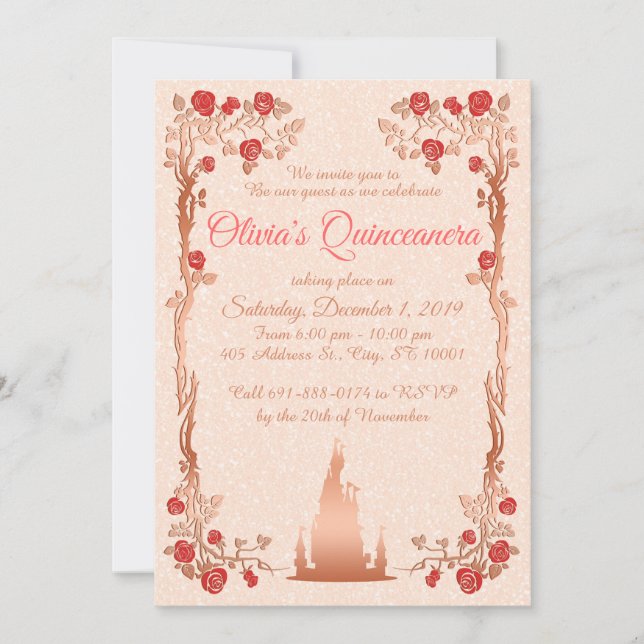 Rose Gold Fairytale Quinceanera Invitation (Front)
