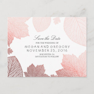 Rose Gold Fall Leaves Elegant Save the Date Announcement Postcard