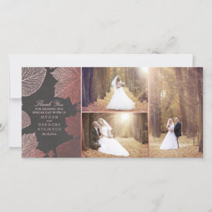 Rose Gold Fall Leaves Wedding Photo Thank You