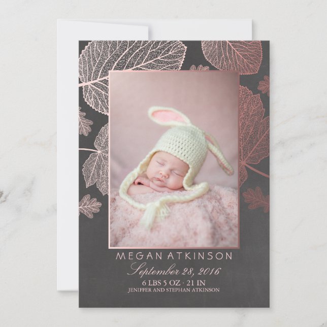 Rose Gold Fall Newborn Photo Birth Announcements (Front)