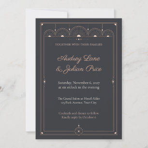 Rose Gold Fan Scallop Deco Wedding Invitation