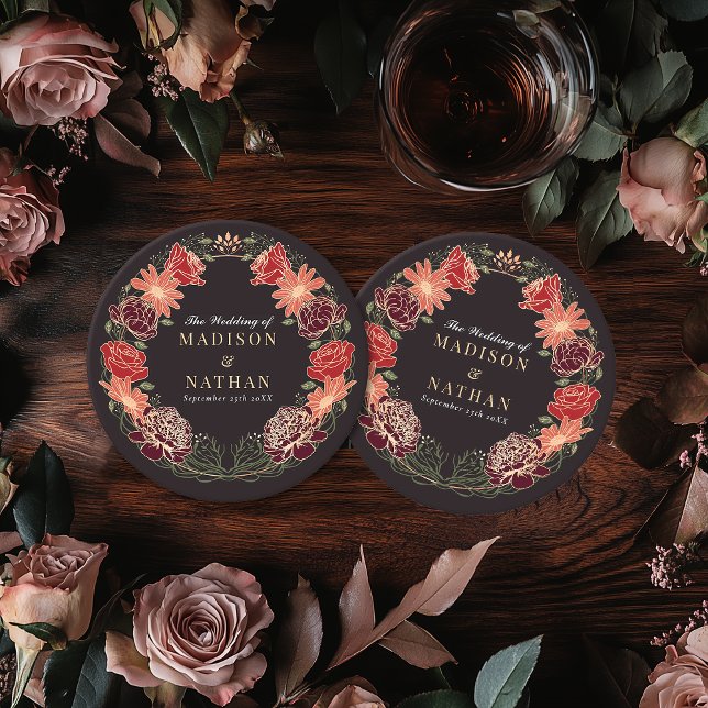 Rose Gold Fantasy Enchanted Garden Wedding Round Paper Coaster (Creator Uploaded)