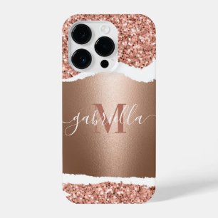 Rose Gold Faux and Glitter iPhone 14 Pro Case